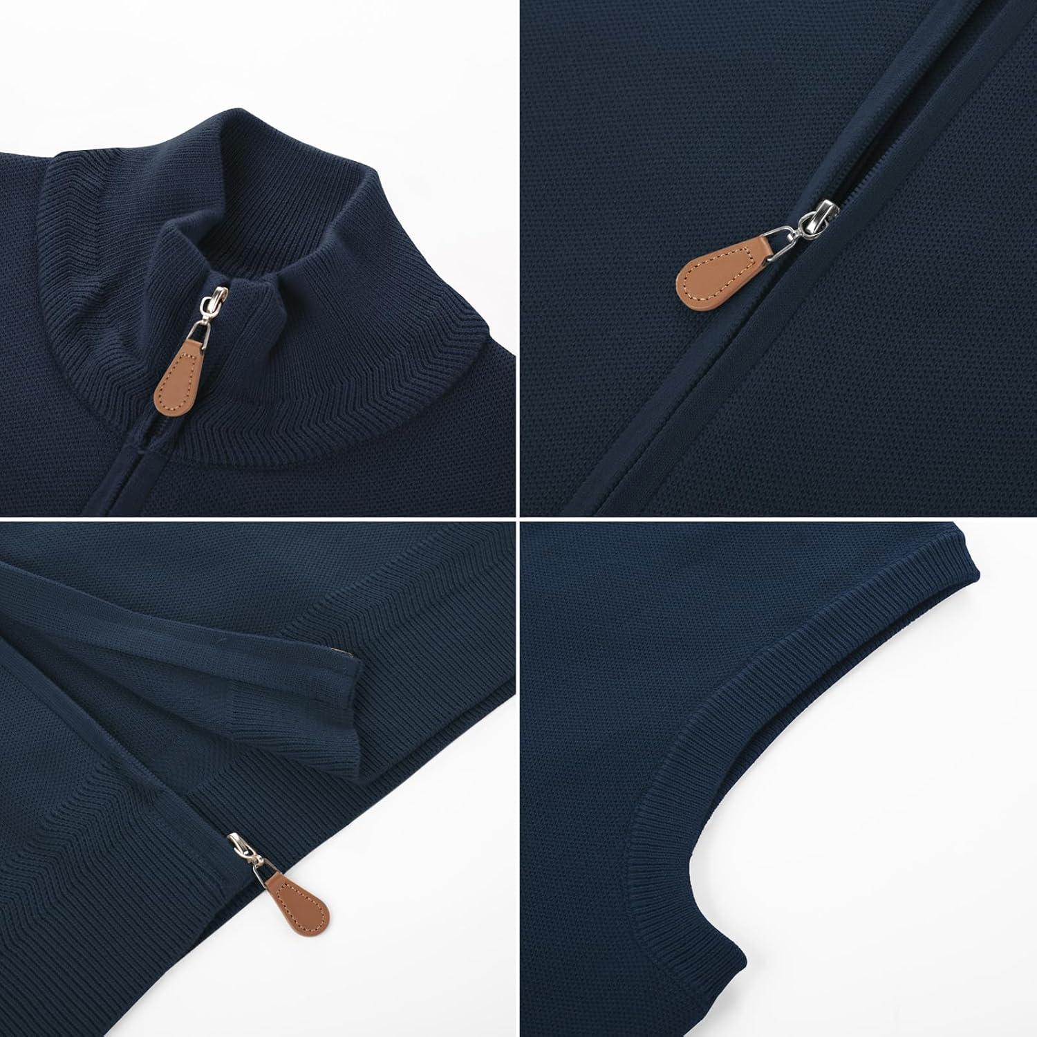 imagePJ PAUL JONES Mens Sweater Vest FullUp Knitted Vests Casual Stand Collar Vests SweaterDark Blue