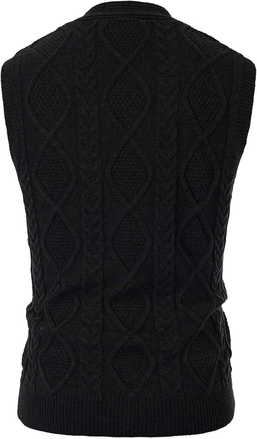 imagePJ PAUL JONES Mens Sweater Vest VNeck Sleeveless Cable Knitted Cardigan VestBlack1