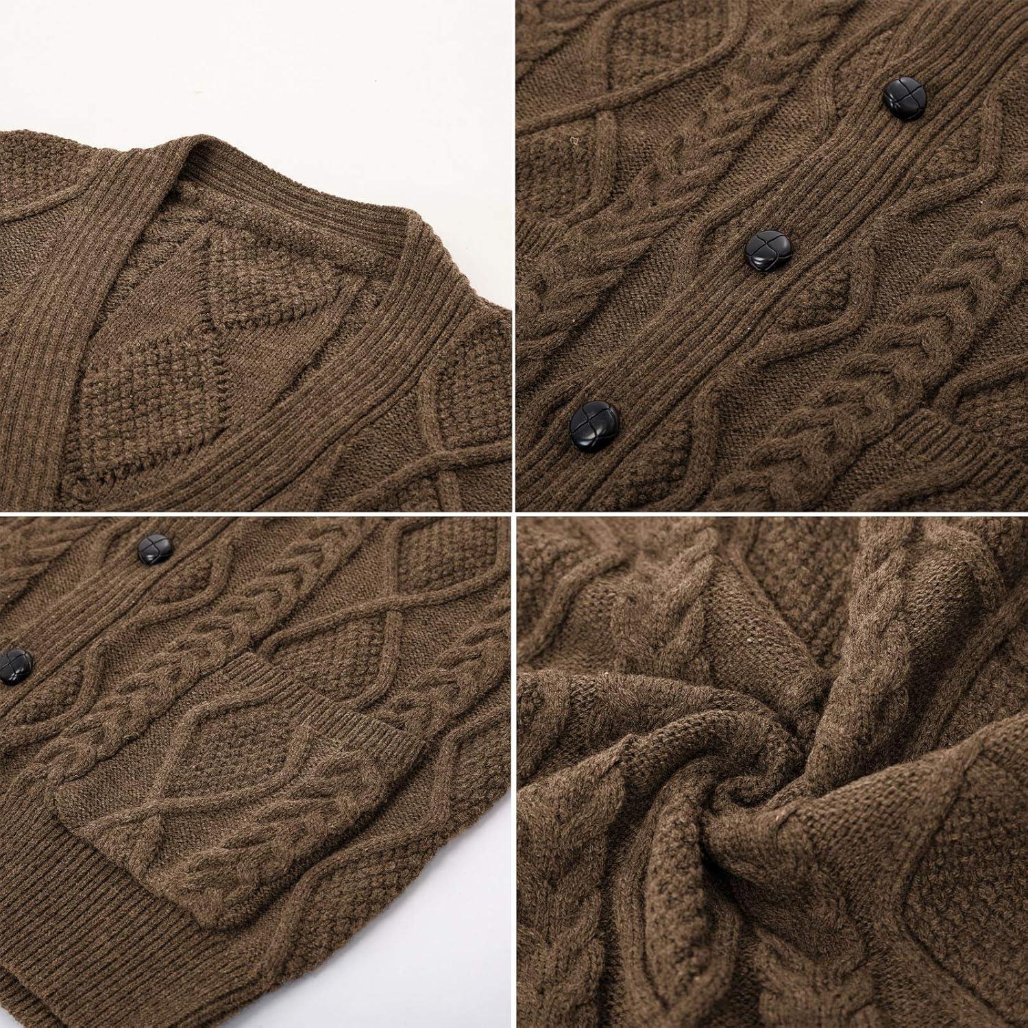 imagePJ PAUL JONES Mens Sweater Vest VNeck Sleeveless Cable Knitted Cardigan VestCoffee