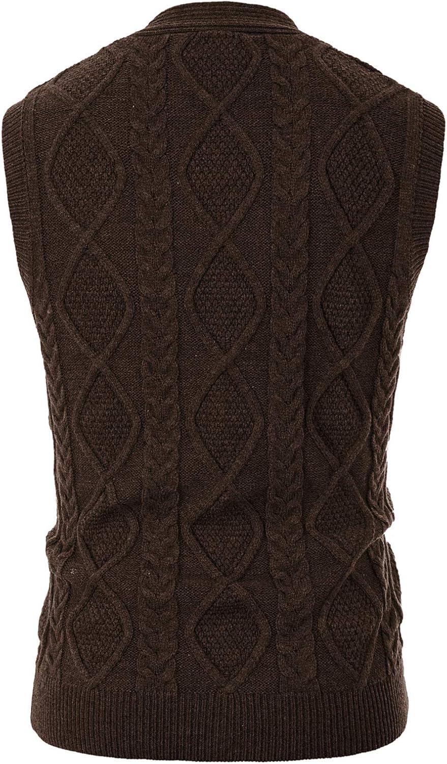 imagePJ PAUL JONES Mens Sweater Vest VNeck Sleeveless Cable Knitted Cardigan VestDark Coffee