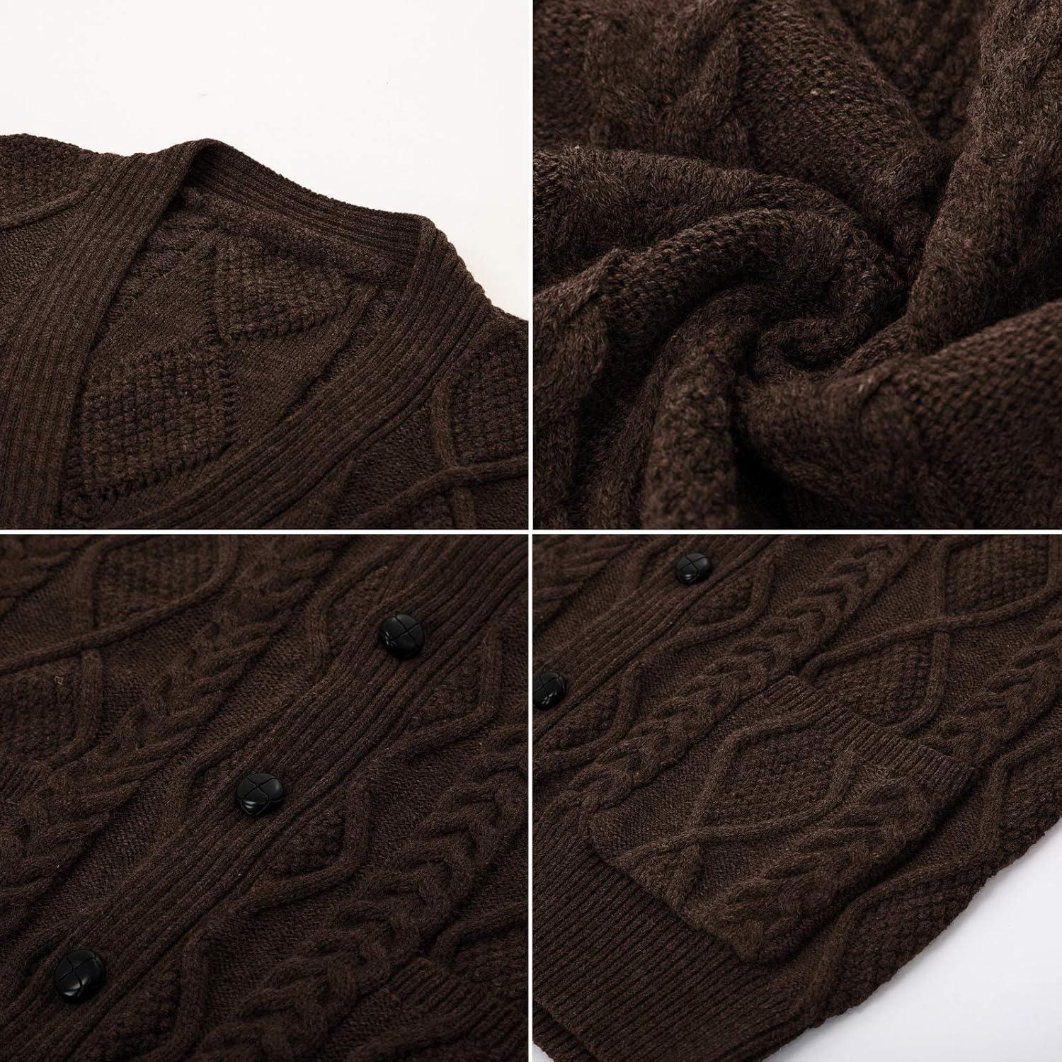 imagePJ PAUL JONES Mens Sweater Vest VNeck Sleeveless Cable Knitted Cardigan VestDark Coffee