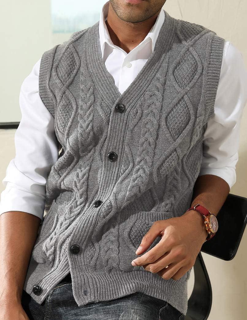 imagePJ PAUL JONES Mens Sweater Vest VNeck Sleeveless Cable Knitted Cardigan VestGrey