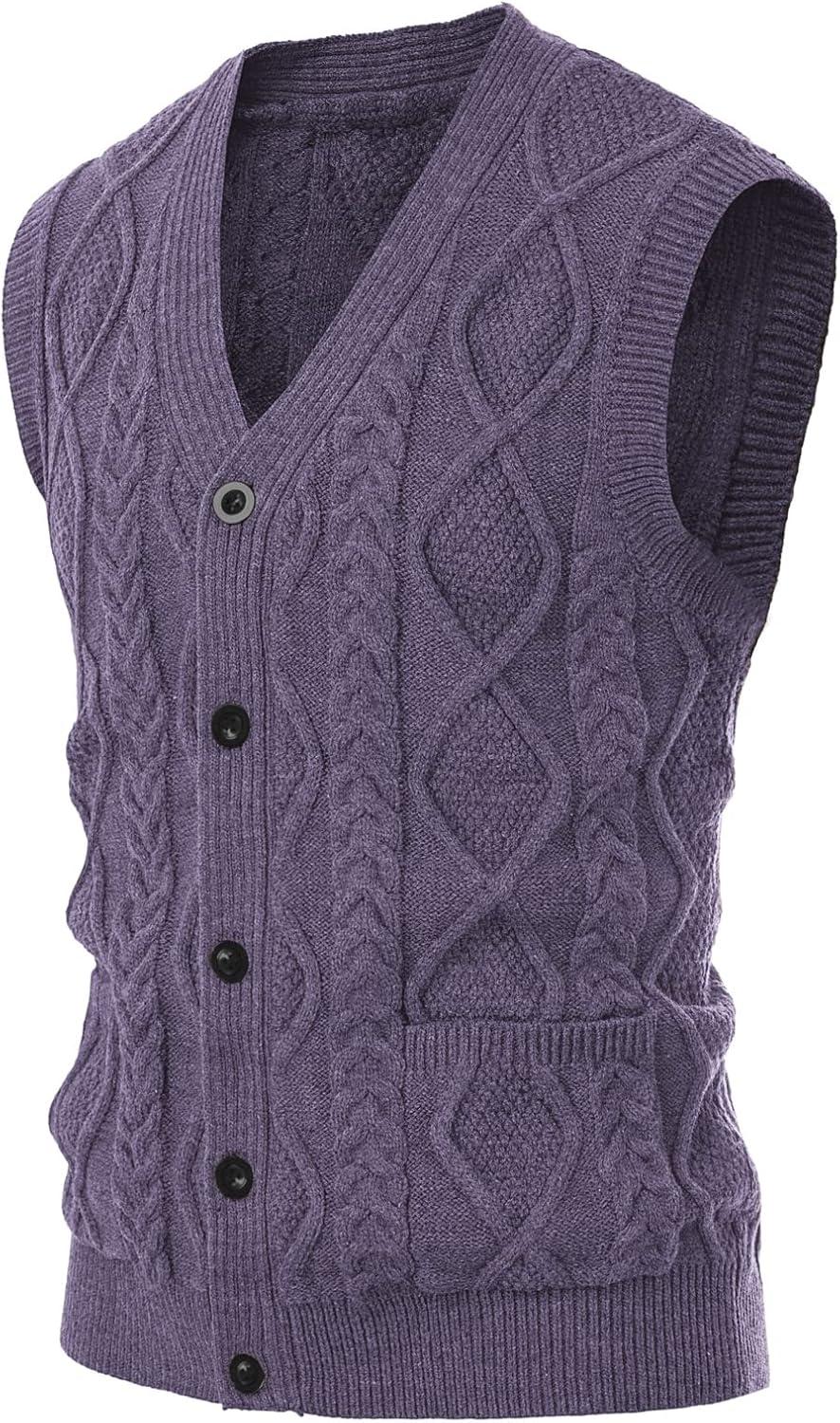 imagePJ PAUL JONES Mens Sweater Vest VNeck Sleeveless Cable Knitted Cardigan VestPurple
