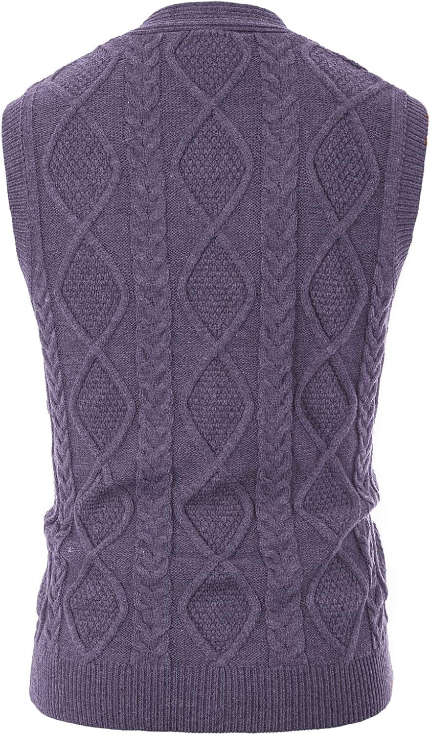 imagePJ PAUL JONES Mens Sweater Vest VNeck Sleeveless Cable Knitted Cardigan VestPurple