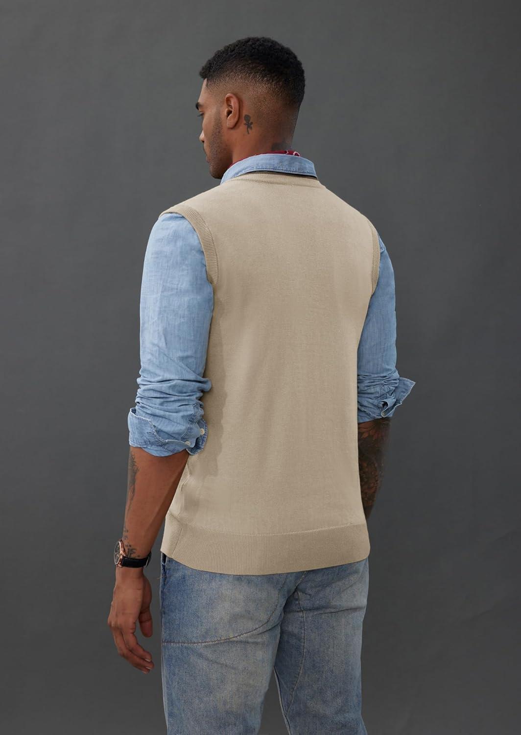 imagePJ PAUL JONES Mens Sweater Vest Wool Blended Knitted Vest Sweaters VNeck Sleeveless Pullover VestsApricot