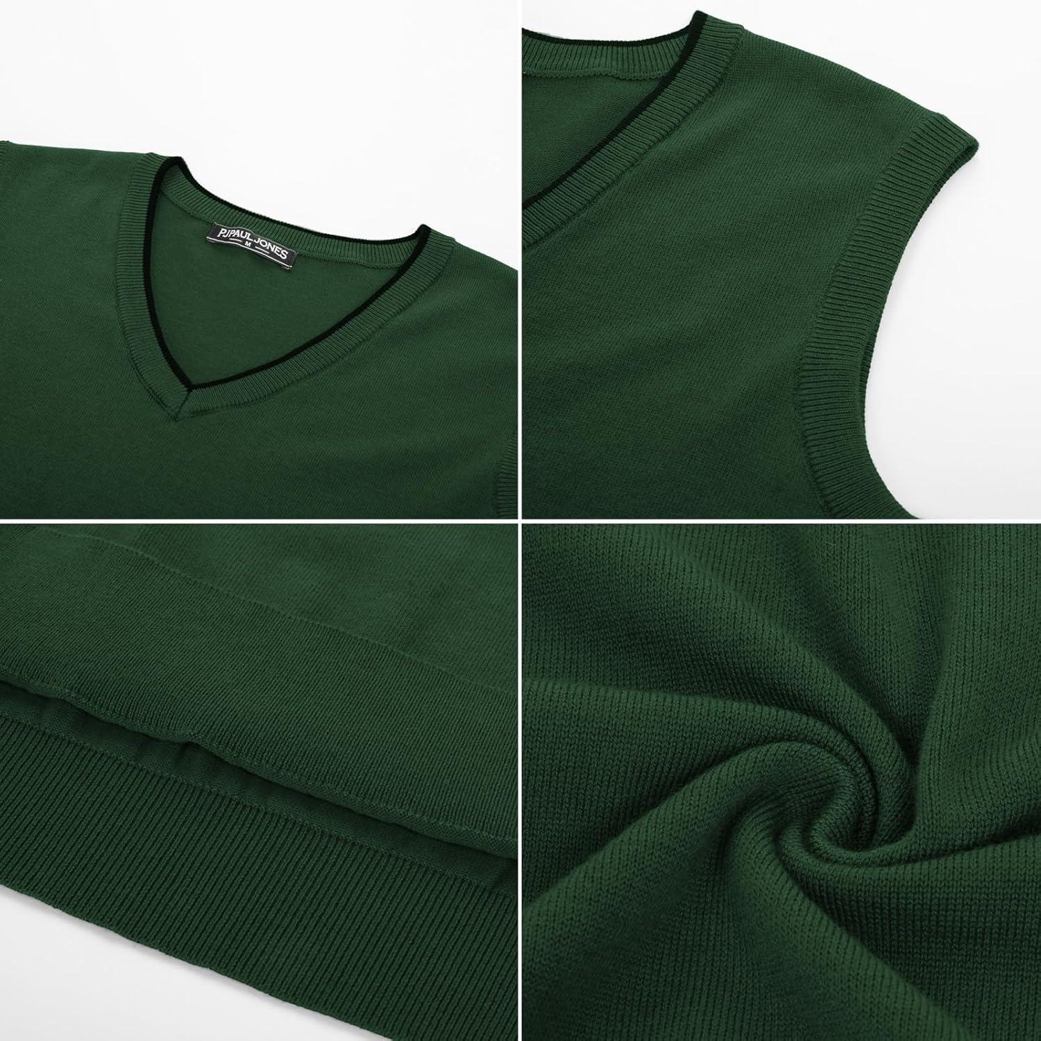 imagePJ PAUL JONES Mens Sweater Vest Wool Blended Knitted Vest Sweaters VNeck Sleeveless Pullover VestsGreen