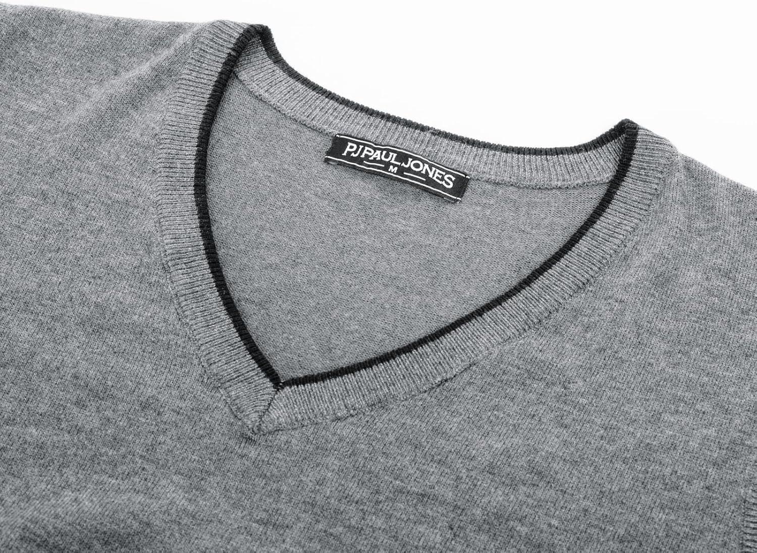 imagePJ PAUL JONES Mens Sweater Vest Wool Blended Knitted Vest Sweaters VNeck Sleeveless Pullover VestsLight Gray