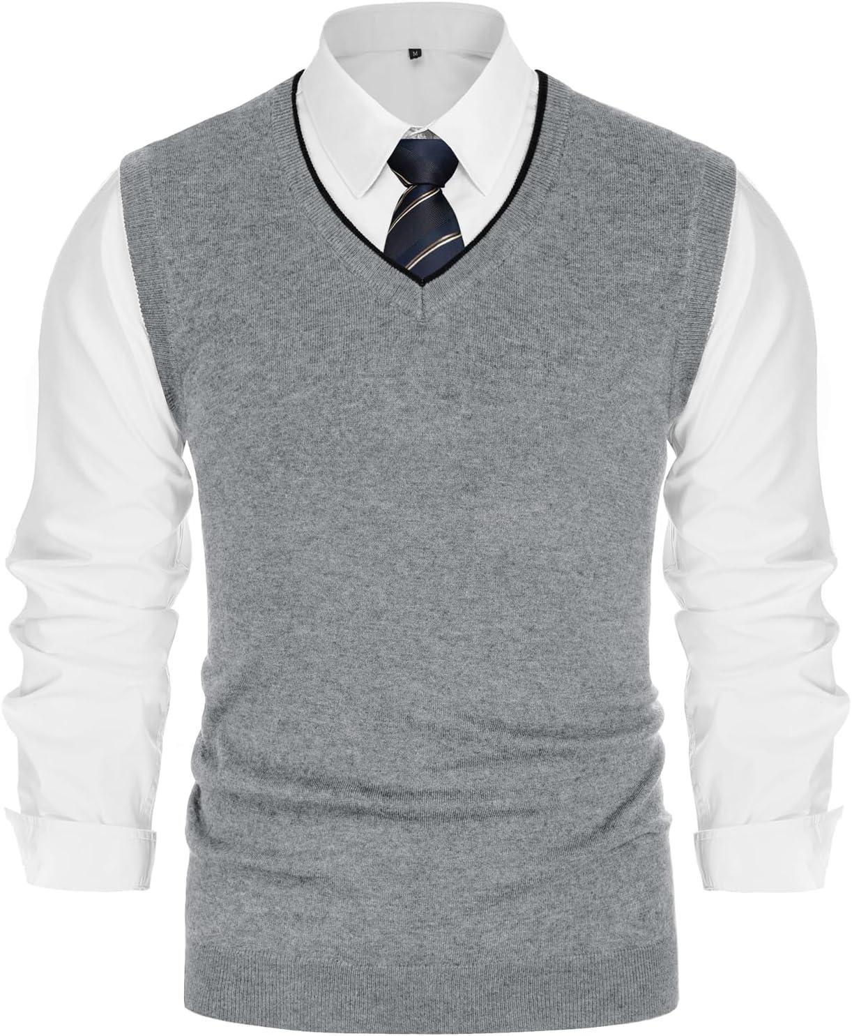 imagePJ PAUL JONES Mens Sweater Vest Wool Blended Knitted Vest Sweaters VNeck Sleeveless Pullover VestsLight Gray