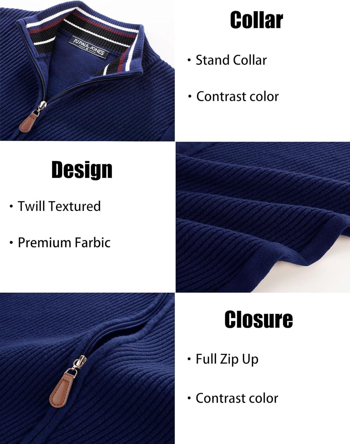 imagePJ PAUL JONES Mens Sweater Vests Slim Fit Twill Textured Full Zip Sleeveless Vests Casual OutwearRoyal Blue