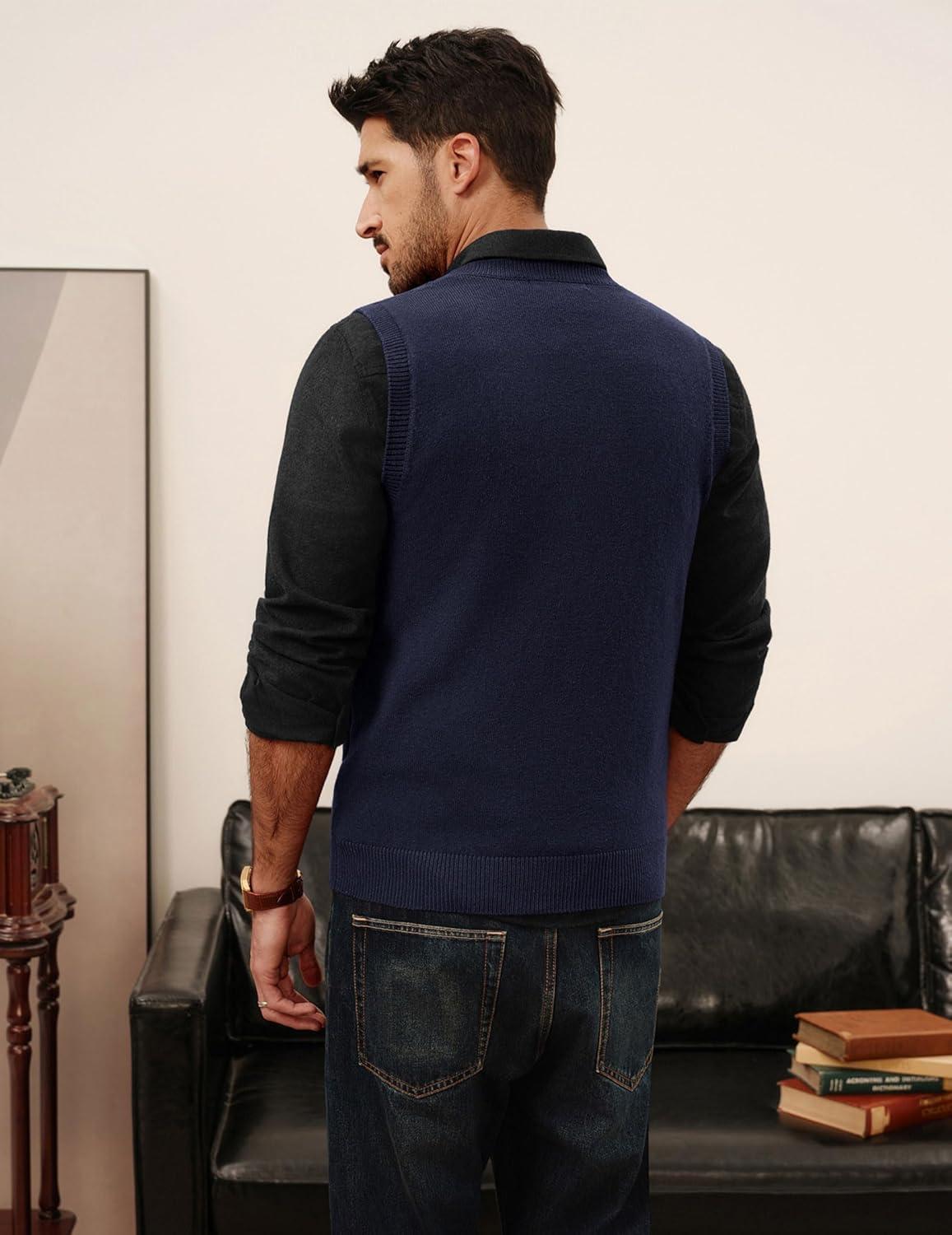 imagePJ PAUL JONES Mens Sweater Vests V Neck Cable Twist Knit Sleeveless Vests Casual Pullover SweaterNavy Blue