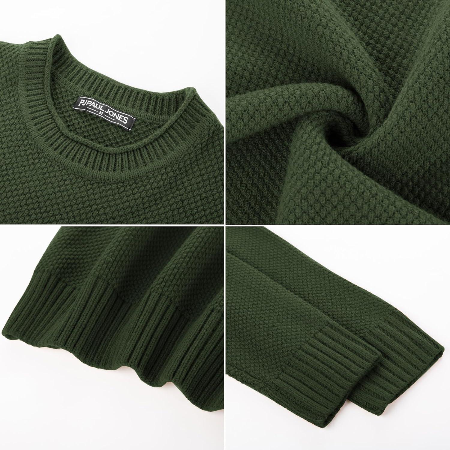 imagePJ PAUL JONES Mens Sweater Waffle Knit Crewneck Sweater Textured Long Sleeve PulloverAmy Green