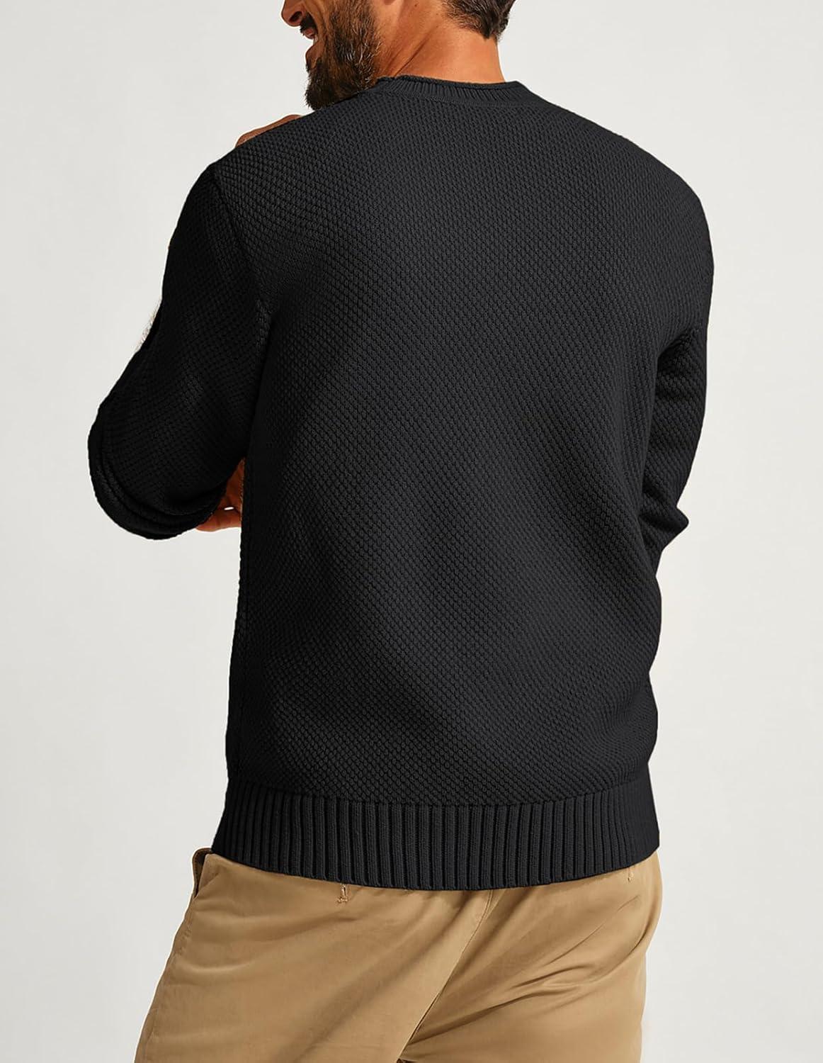 imagePJ PAUL JONES Mens Sweater Waffle Knit Crewneck Sweater Textured Long Sleeve PulloverBlack