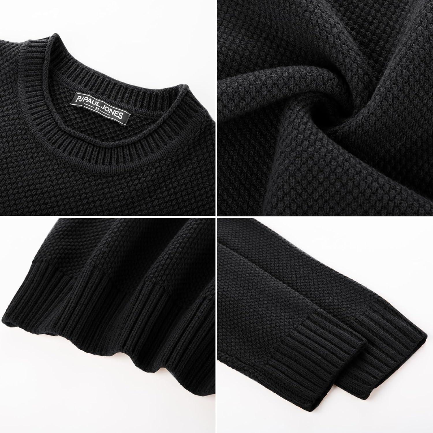 imagePJ PAUL JONES Mens Sweater Waffle Knit Crewneck Sweater Textured Long Sleeve PulloverBlack