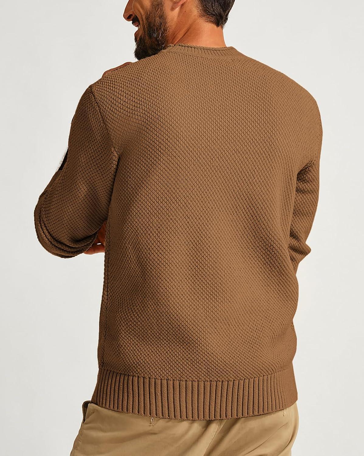 imagePJ PAUL JONES Mens Sweater Waffle Knit Crewneck Sweater Textured Long Sleeve PulloverBrown