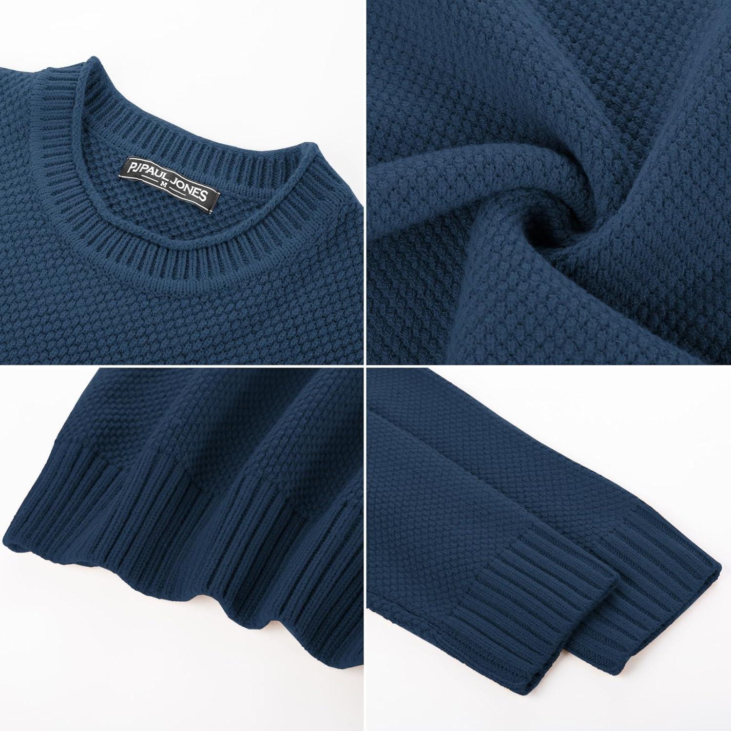 imagePJ PAUL JONES Mens Sweater Waffle Knit Crewneck Sweater Textured Long Sleeve PulloverDark Blue