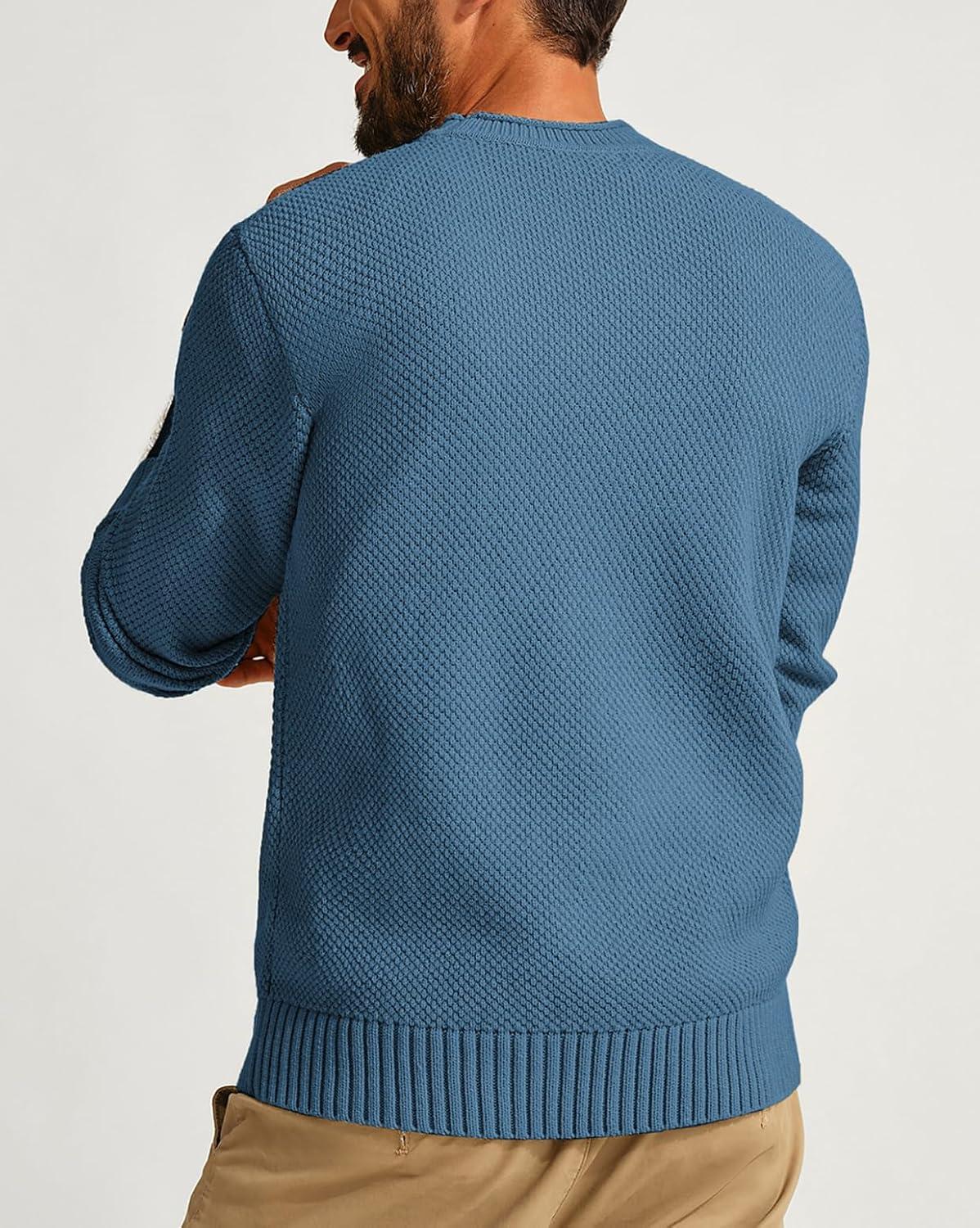 imagePJ PAUL JONES Mens Sweater Waffle Knit Crewneck Sweater Textured Long Sleeve PulloverDenim Blue