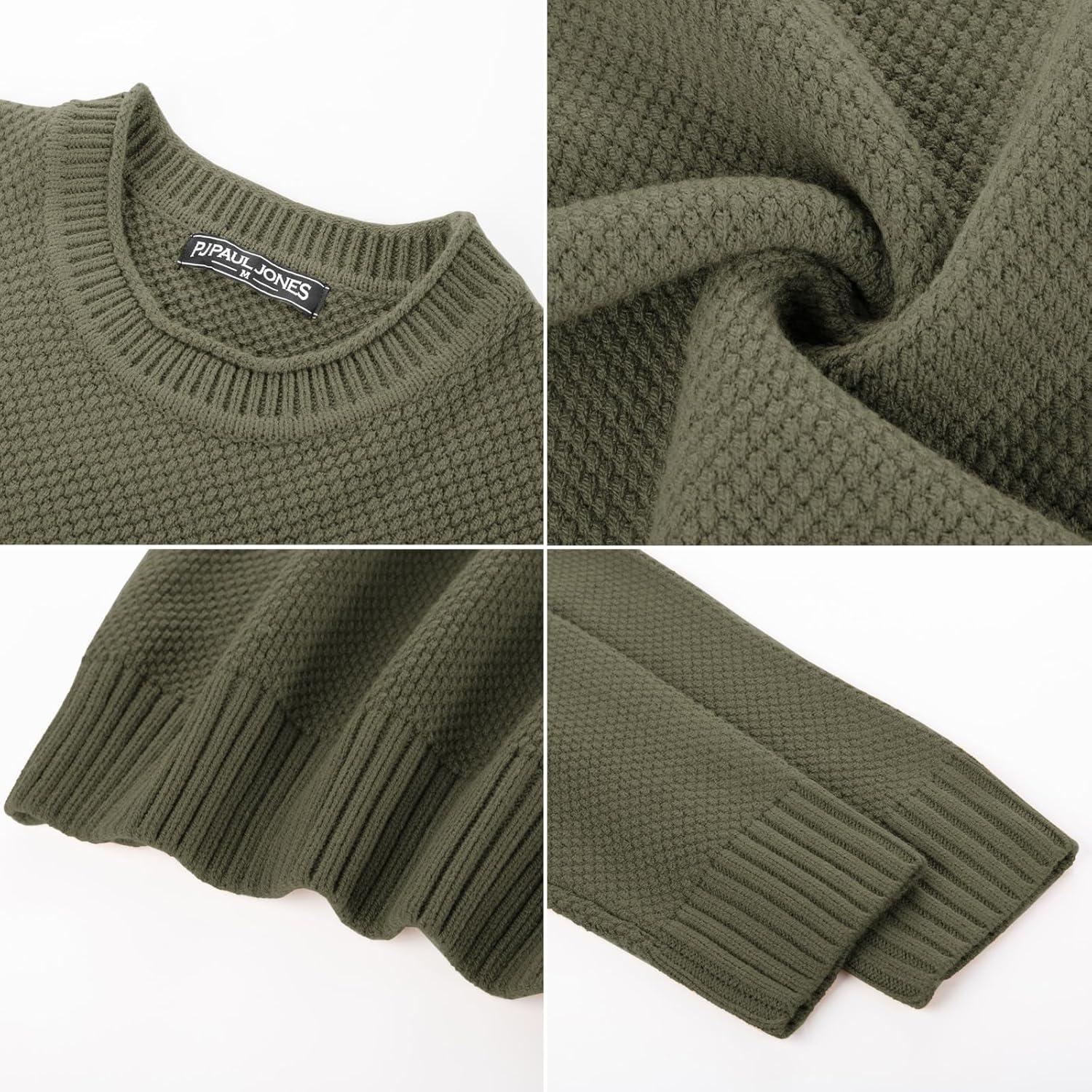 imagePJ PAUL JONES Mens Sweater Waffle Knit Crewneck Sweater Textured Long Sleeve PulloverGrey Green