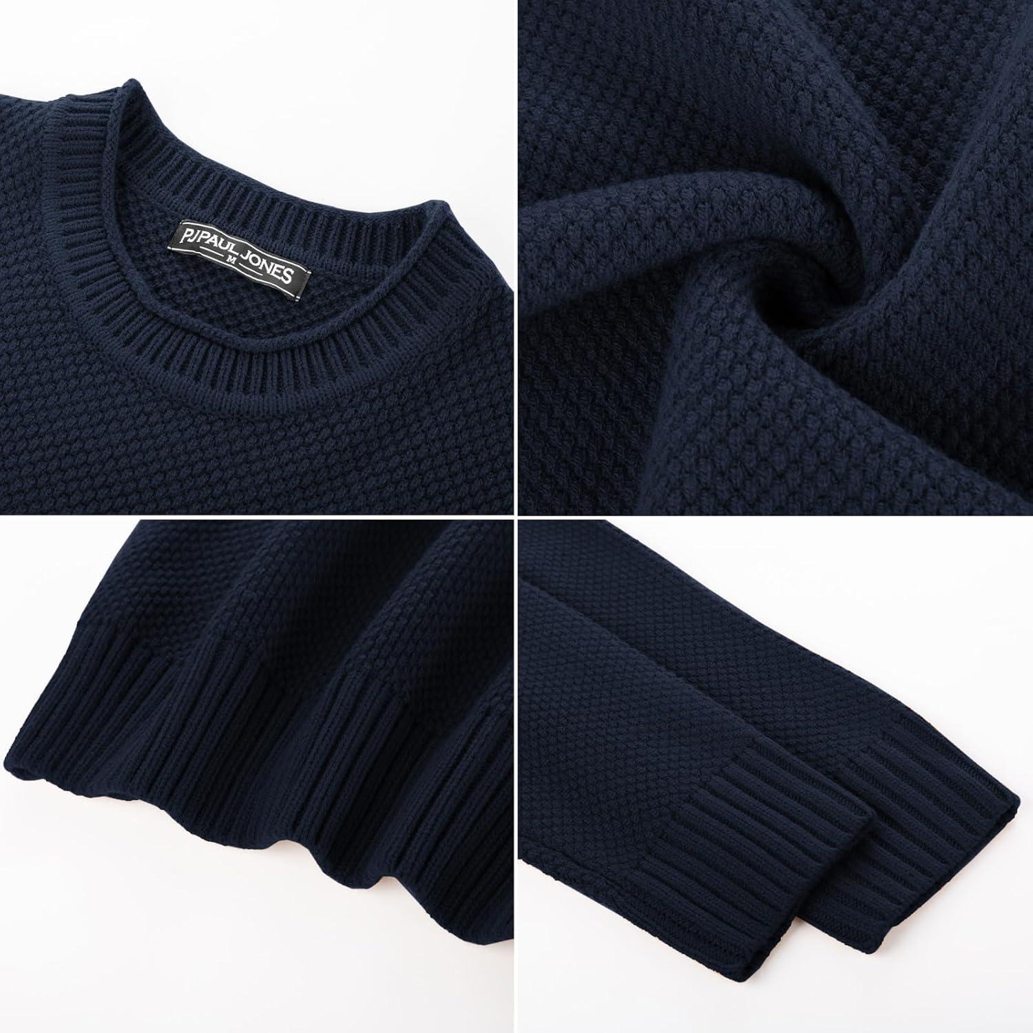 imagePJ PAUL JONES Mens Sweater Waffle Knit Crewneck Sweater Textured Long Sleeve PulloverNavy