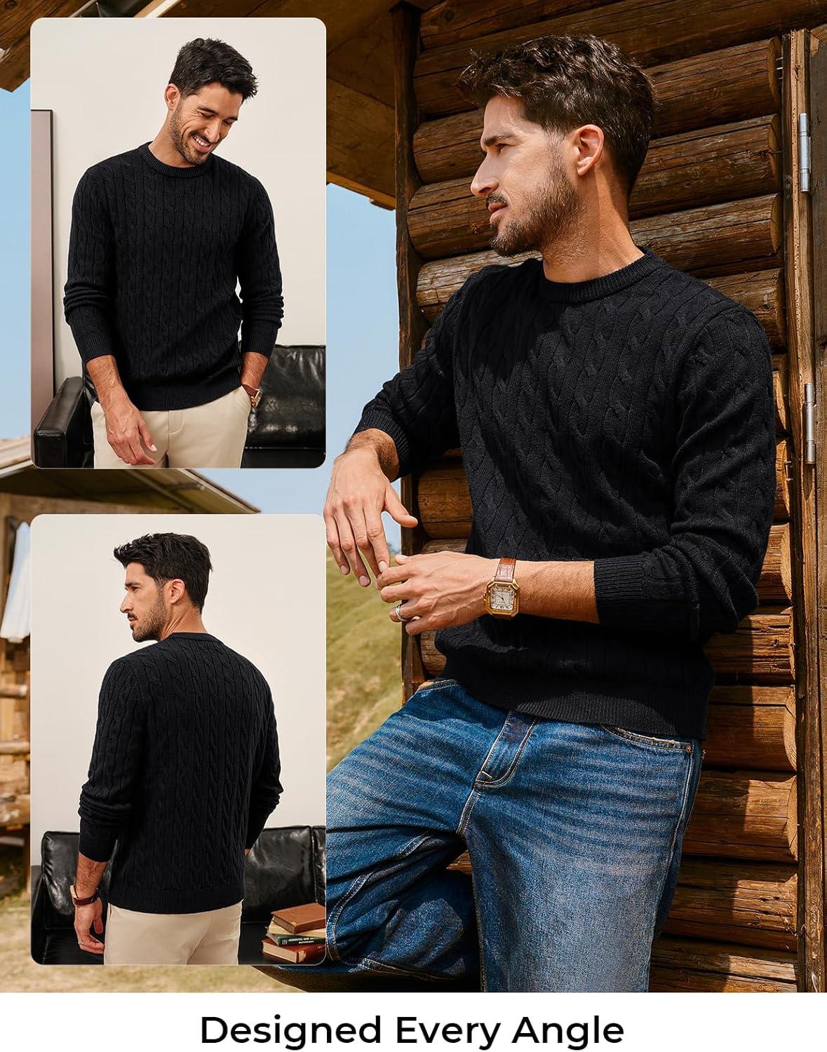imagePJ PAUL JONES Mens Sweaters Casual Cable Knit Pullover Sweater Crewneck Twist SweatersBlack