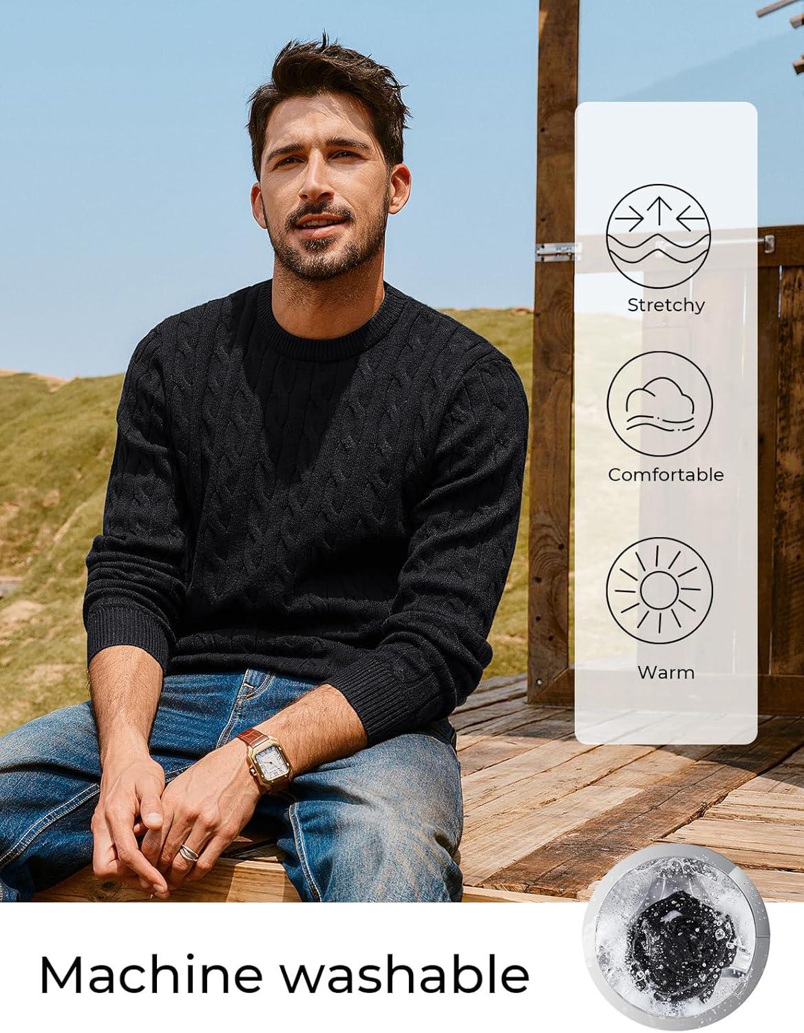 imagePJ PAUL JONES Mens Sweaters Casual Cable Knit Pullover Sweater Crewneck Twist SweatersBlack