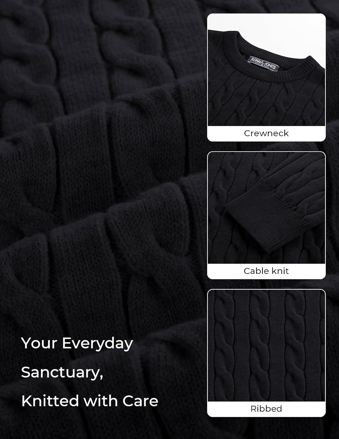 imagePJ PAUL JONES Mens Sweaters Casual Cable Knit Pullover Sweater Crewneck Twist SweatersBlack