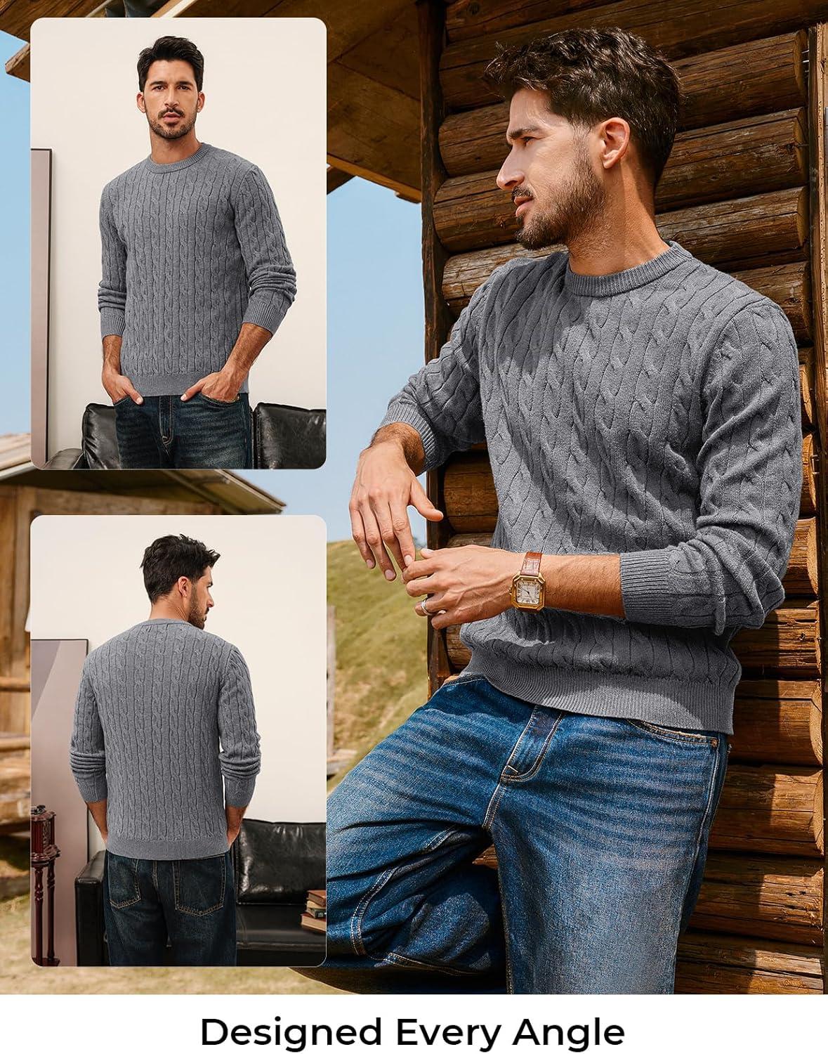 imagePJ PAUL JONES Mens Sweaters Casual Cable Knit Pullover Sweater Crewneck Twist SweatersDark Gray