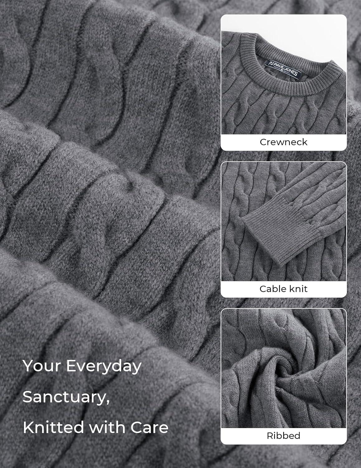 imagePJ PAUL JONES Mens Sweaters Casual Cable Knit Pullover Sweater Crewneck Twist SweatersDark Gray