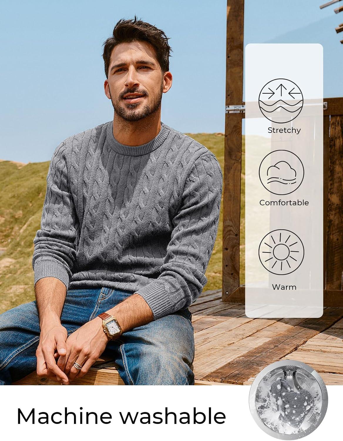 imagePJ PAUL JONES Mens Sweaters Casual Cable Knit Pullover Sweater Crewneck Twist SweatersDark Gray