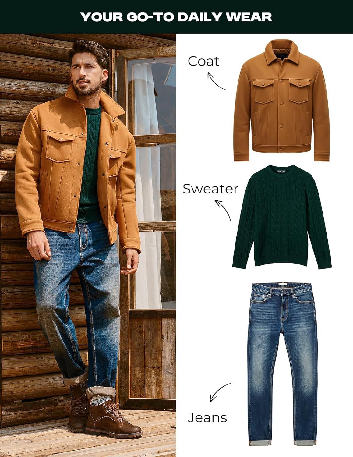 imagePJ PAUL JONES Mens Sweaters Casual Cable Knit Pullover Sweater Crewneck Twist SweatersDark Green