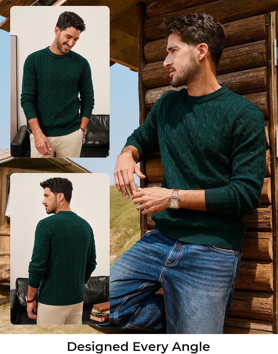 imagePJ PAUL JONES Mens Sweaters Casual Cable Knit Pullover Sweater Crewneck Twist SweatersDark Green