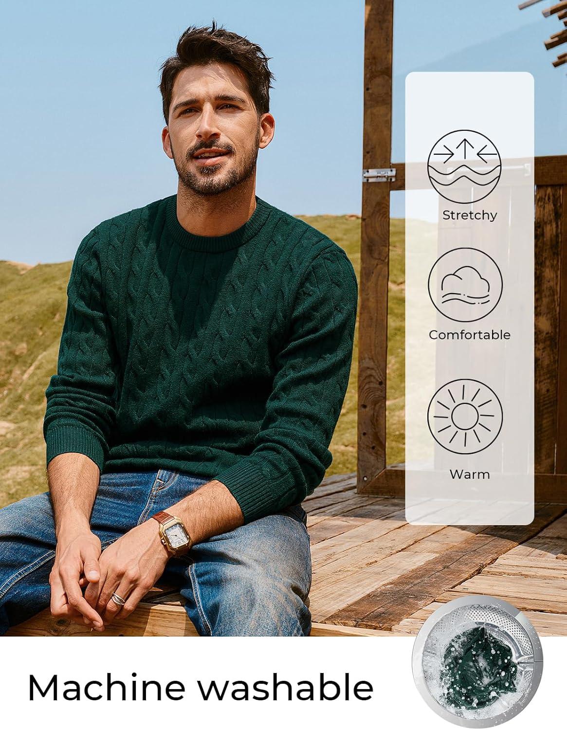 imagePJ PAUL JONES Mens Sweaters Casual Cable Knit Pullover Sweater Crewneck Twist SweatersDark Green