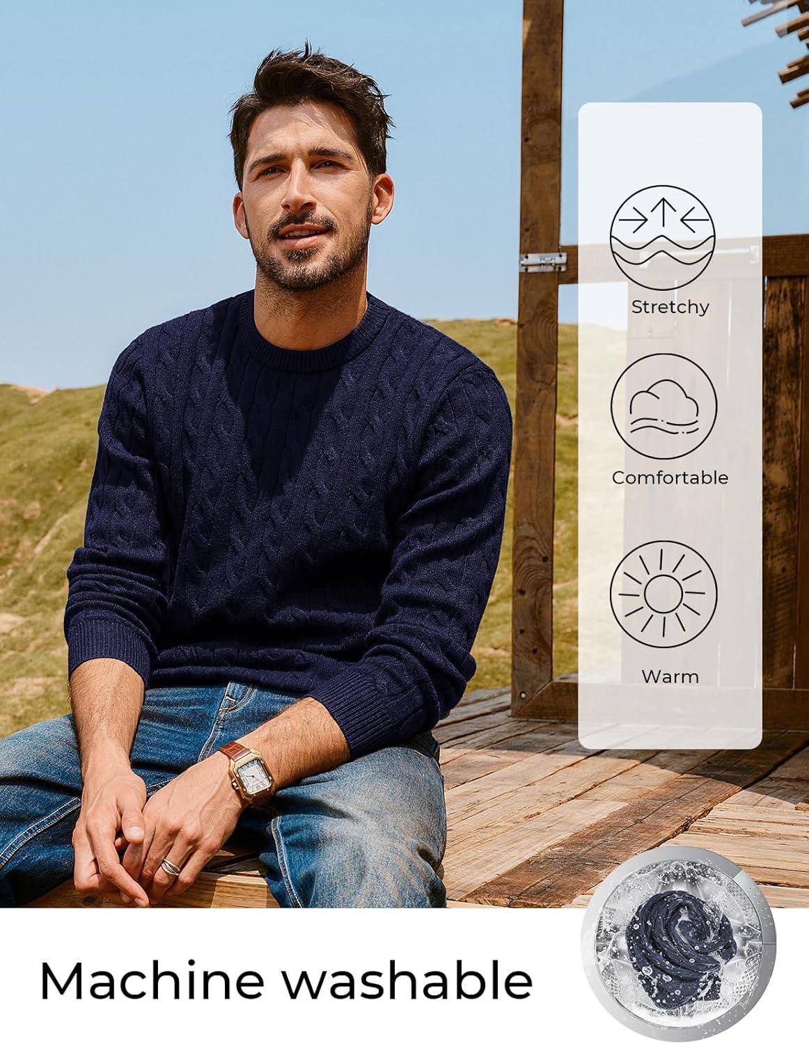 imagePJ PAUL JONES Mens Sweaters Casual Cable Knit Pullover Sweater Crewneck Twist SweatersNavy Blue