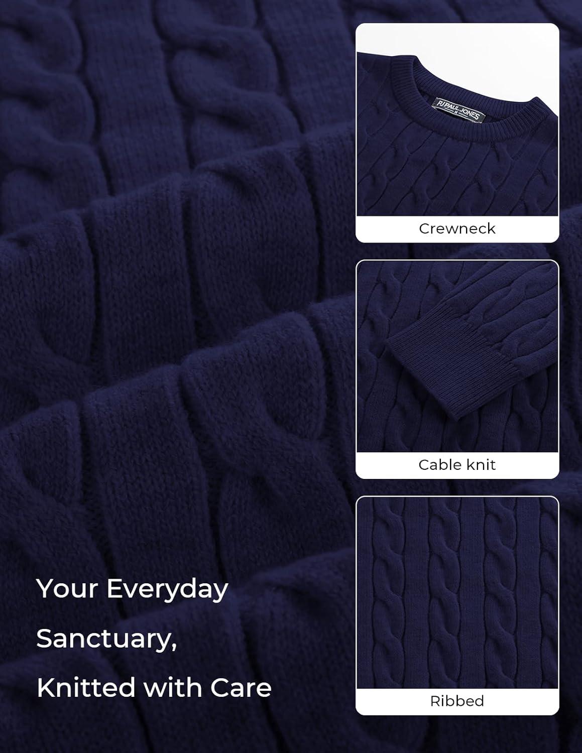 imagePJ PAUL JONES Mens Sweaters Casual Cable Knit Pullover Sweater Crewneck Twist SweatersNavy Blue