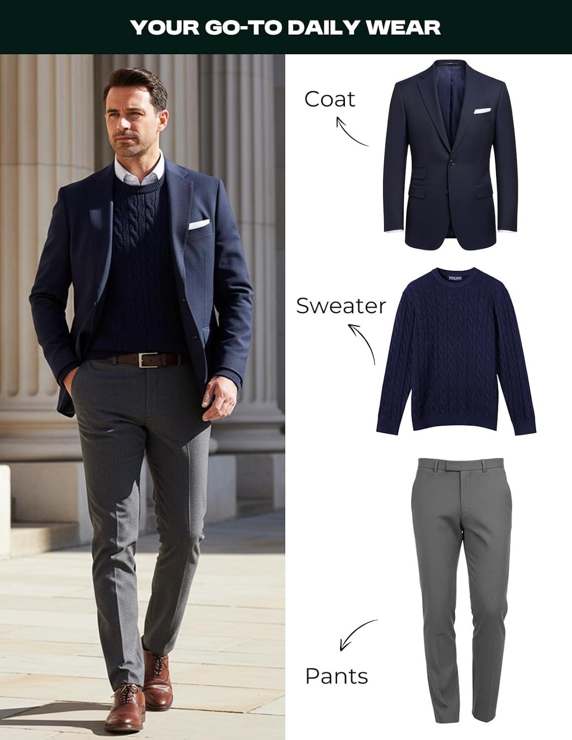 imagePJ PAUL JONES Mens Sweaters Casual Cable Knit Pullover Sweater Crewneck Twist SweatersNavy Blue