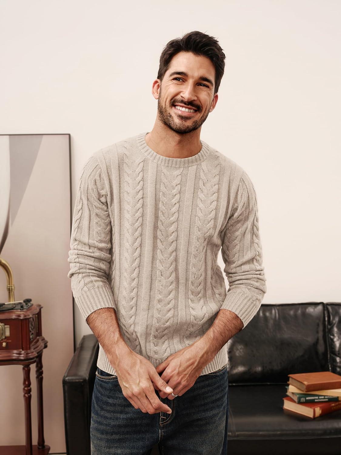 imagePJ PAUL JONES Mens Sweaters Casual Crewneck Cable Knit Pullover SweaterApricot