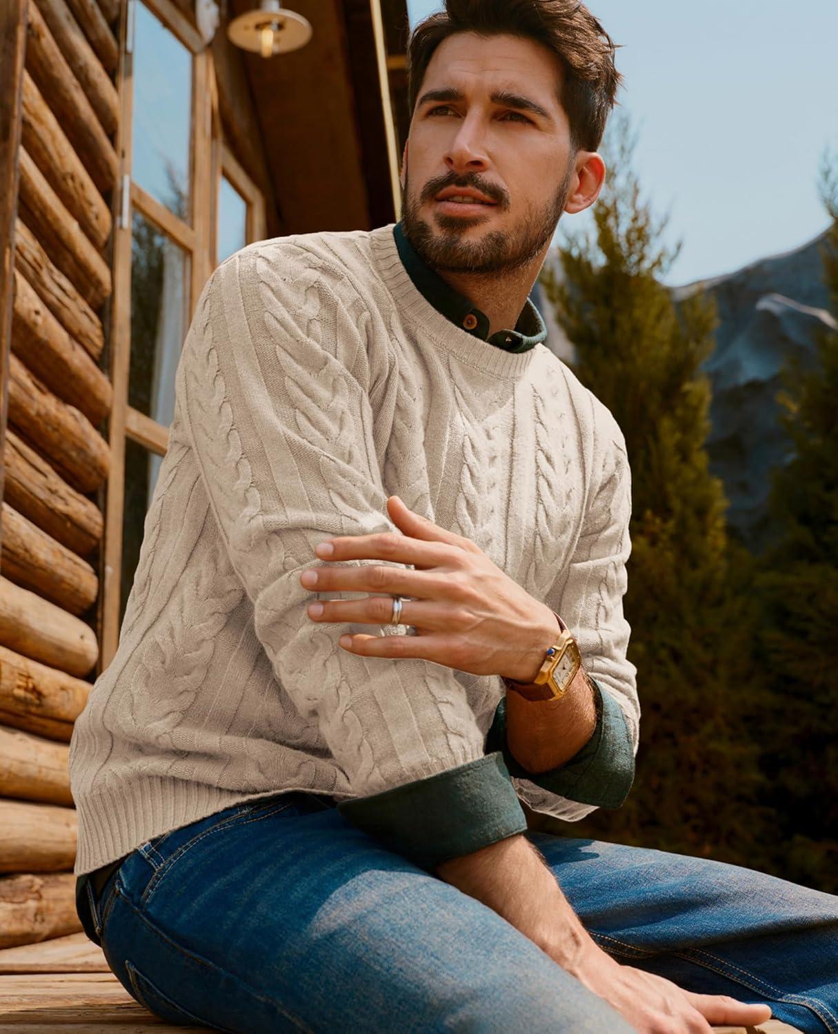 imagePJ PAUL JONES Mens Sweaters Casual Crewneck Cable Knit Pullover SweaterApricot