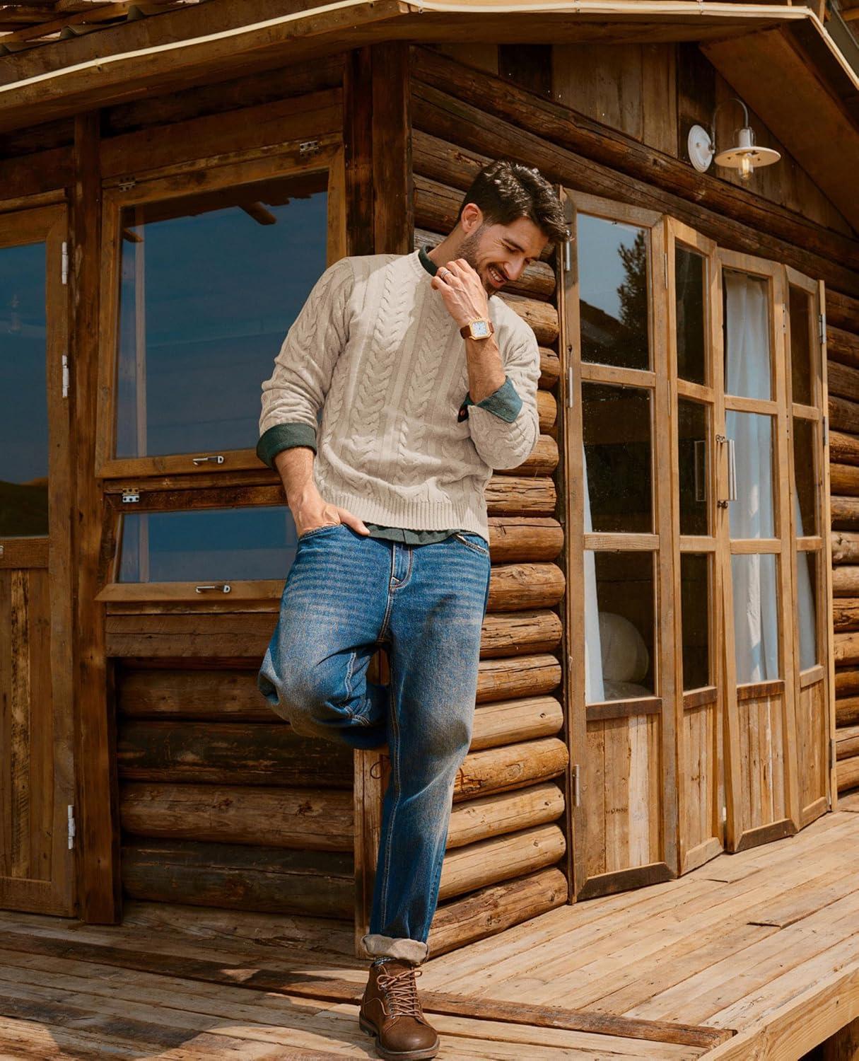 imagePJ PAUL JONES Mens Sweaters Casual Crewneck Cable Knit Pullover SweaterApricot