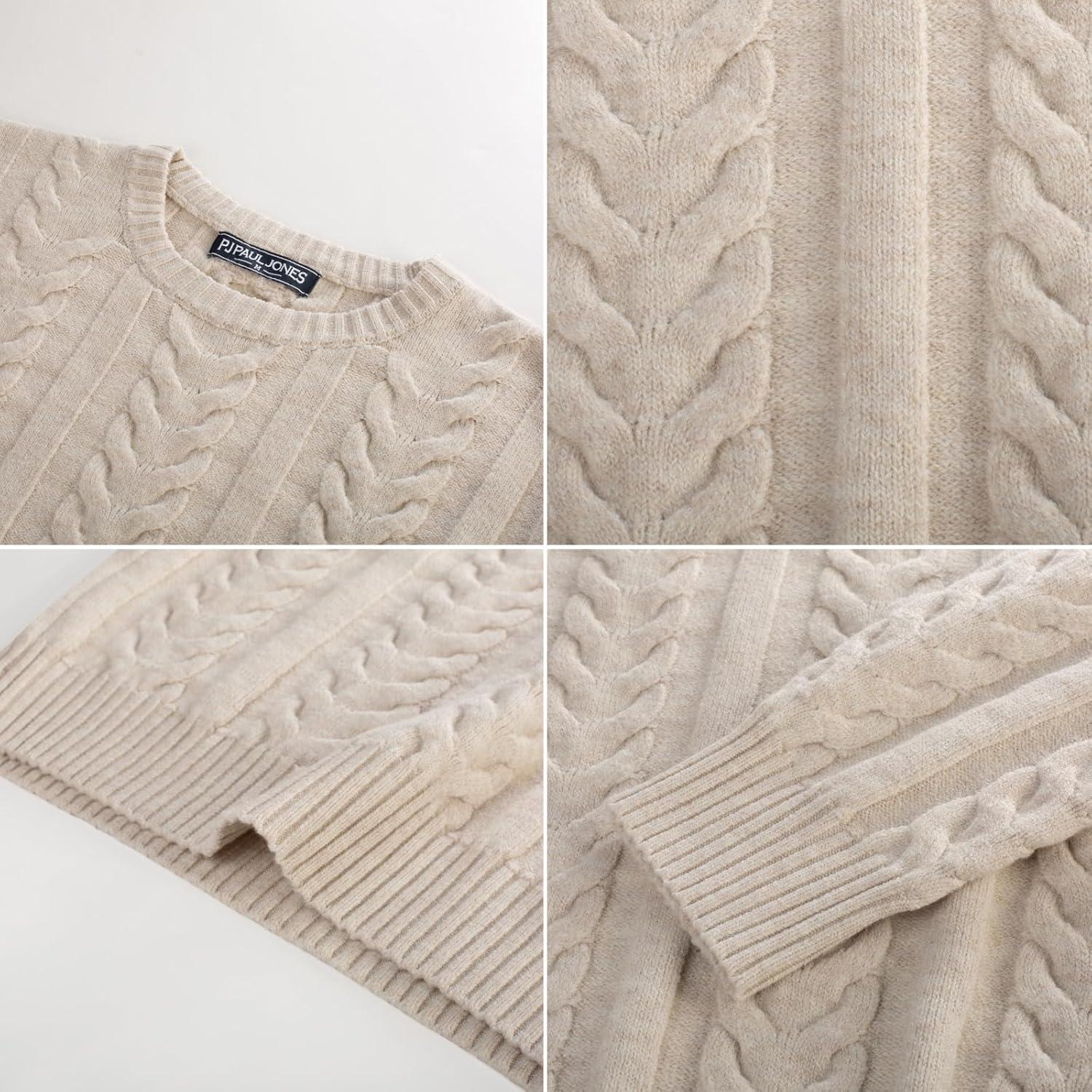 imagePJ PAUL JONES Mens Sweaters Casual Crewneck Cable Knit Pullover SweaterApricot