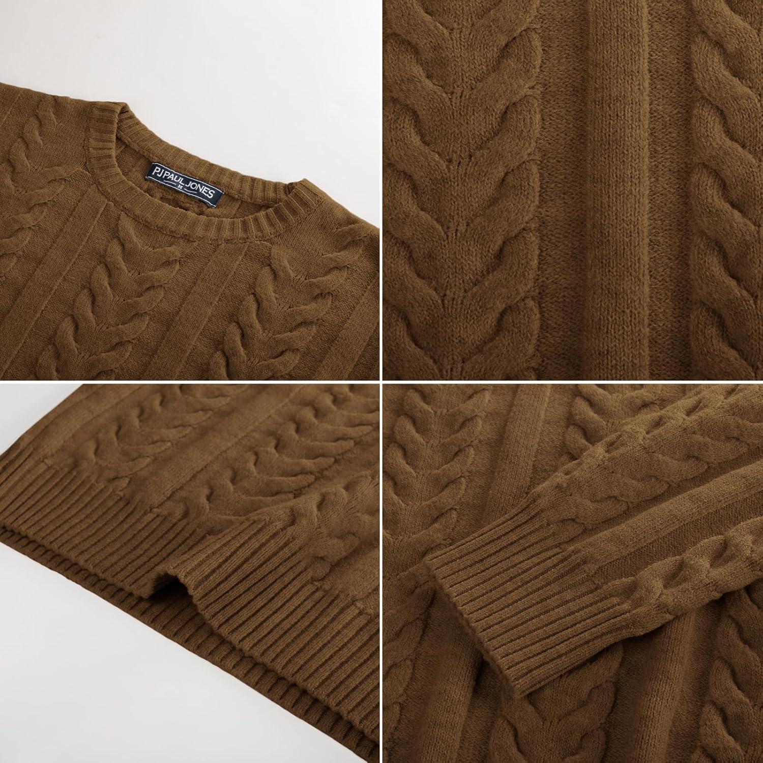 imagePJ PAUL JONES Mens Sweaters Casual Crewneck Cable Knit Pullover SweaterCoffee