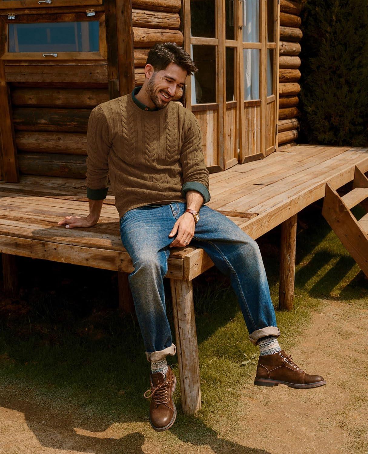 imagePJ PAUL JONES Mens Sweaters Casual Crewneck Cable Knit Pullover SweaterCoffee