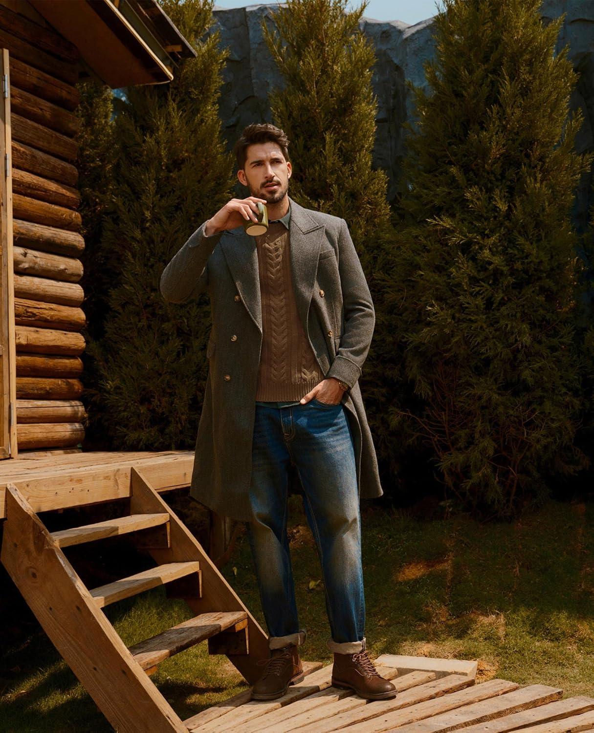 imagePJ PAUL JONES Mens Sweaters Casual Crewneck Cable Knit Pullover SweaterCoffee