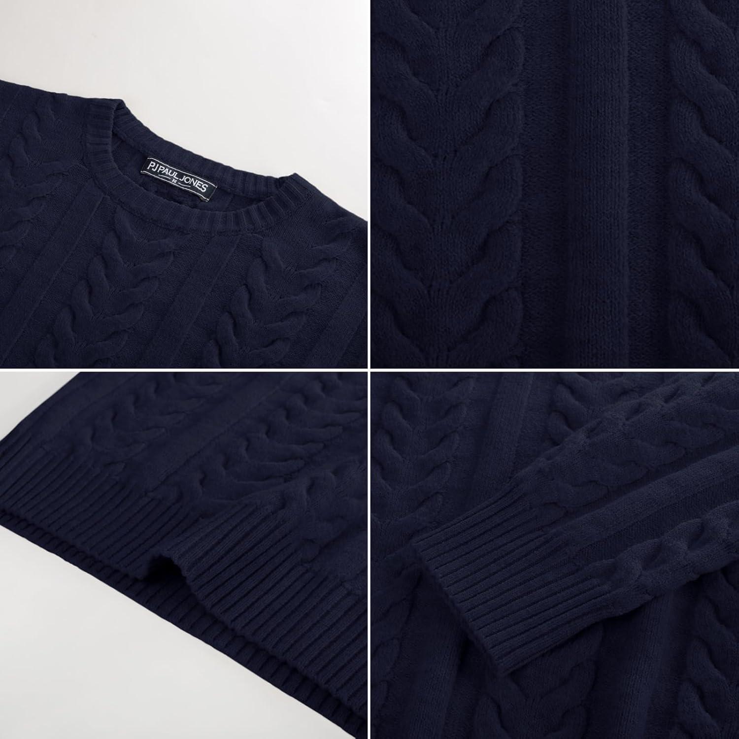 imagePJ PAUL JONES Mens Sweaters Casual Crewneck Cable Knit Pullover SweaterNavy Blue