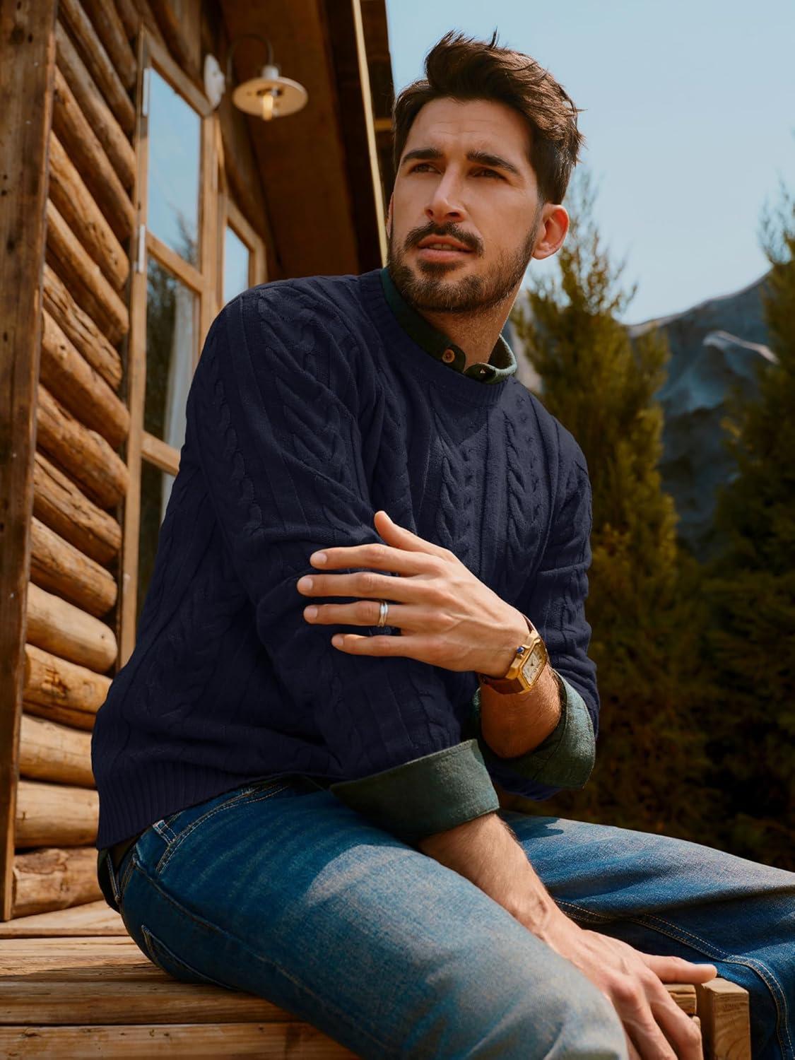 imagePJ PAUL JONES Mens Sweaters Casual Crewneck Cable Knit Pullover SweaterNavy Blue