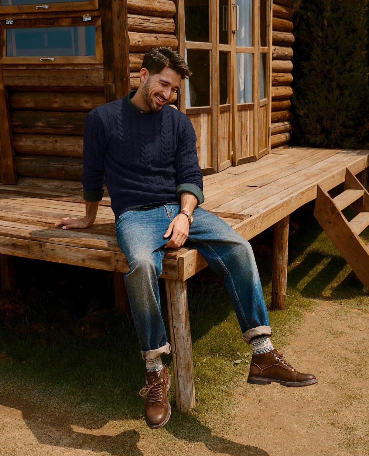 imagePJ PAUL JONES Mens Sweaters Casual Crewneck Cable Knit Pullover SweaterNavy Blue