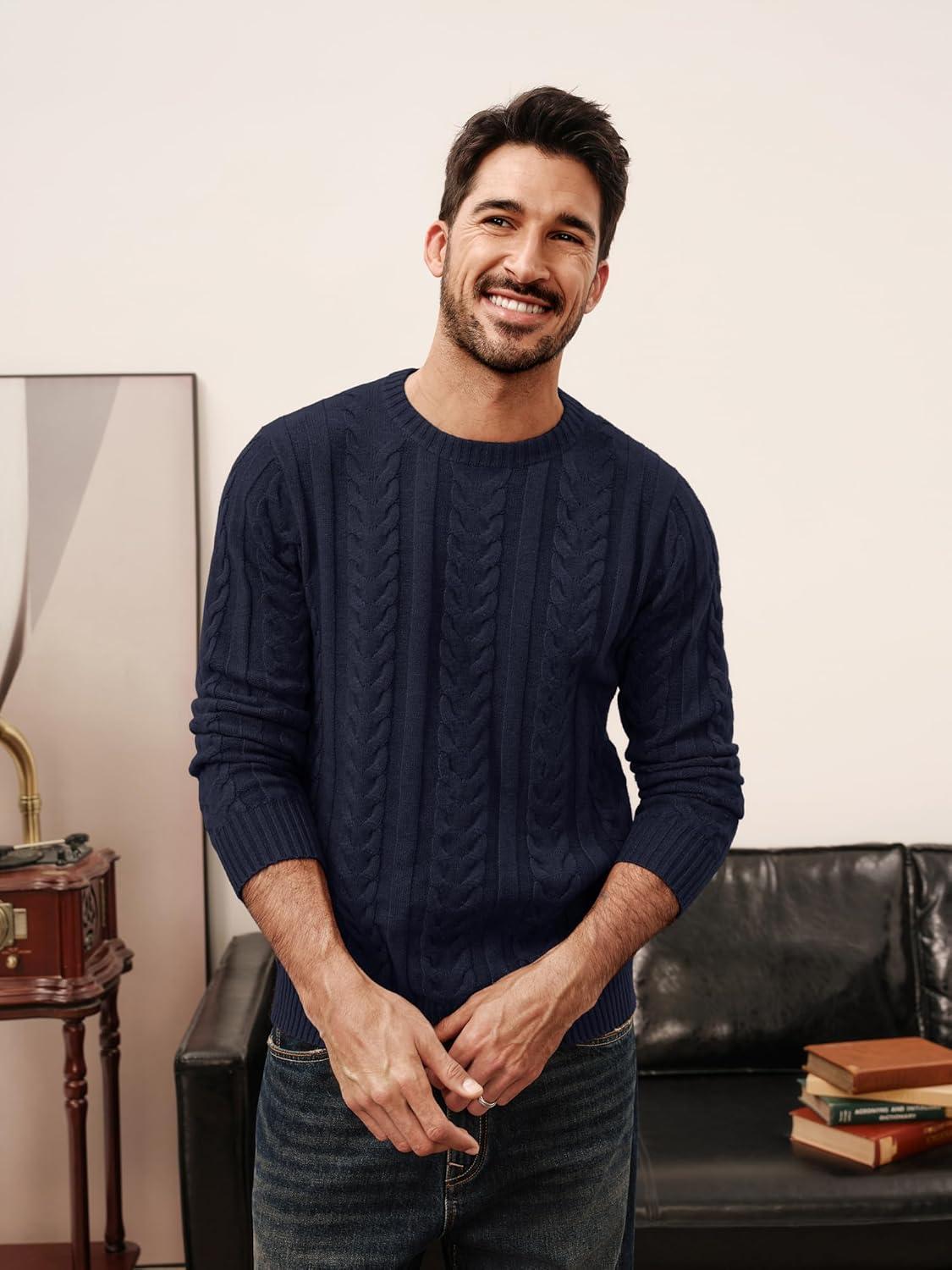 imagePJ PAUL JONES Mens Sweaters Casual Crewneck Cable Knit Pullover SweaterNavy Blue