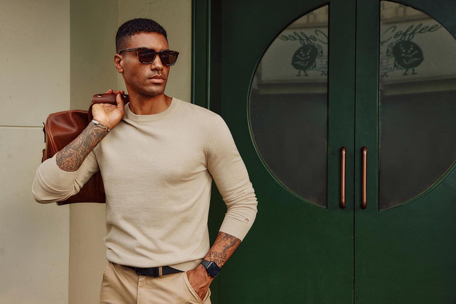 imagePJ PAUL JONES Mens Sweaters Crewneck Basic Lightweight Wool Blend Knitted Pullover Long Sleeve Shirts for MenBeige