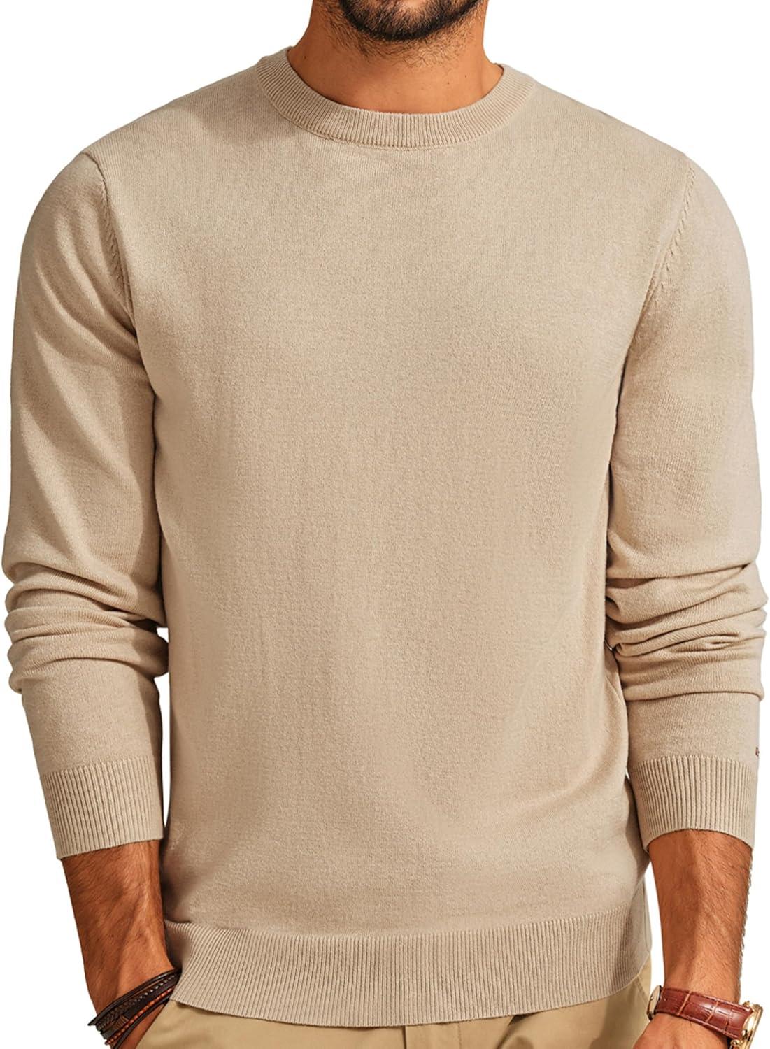 imagePJ PAUL JONES Mens Sweaters Crewneck Basic Lightweight Wool Blend Knitted Pullover Long Sleeve Shirts for MenBeige