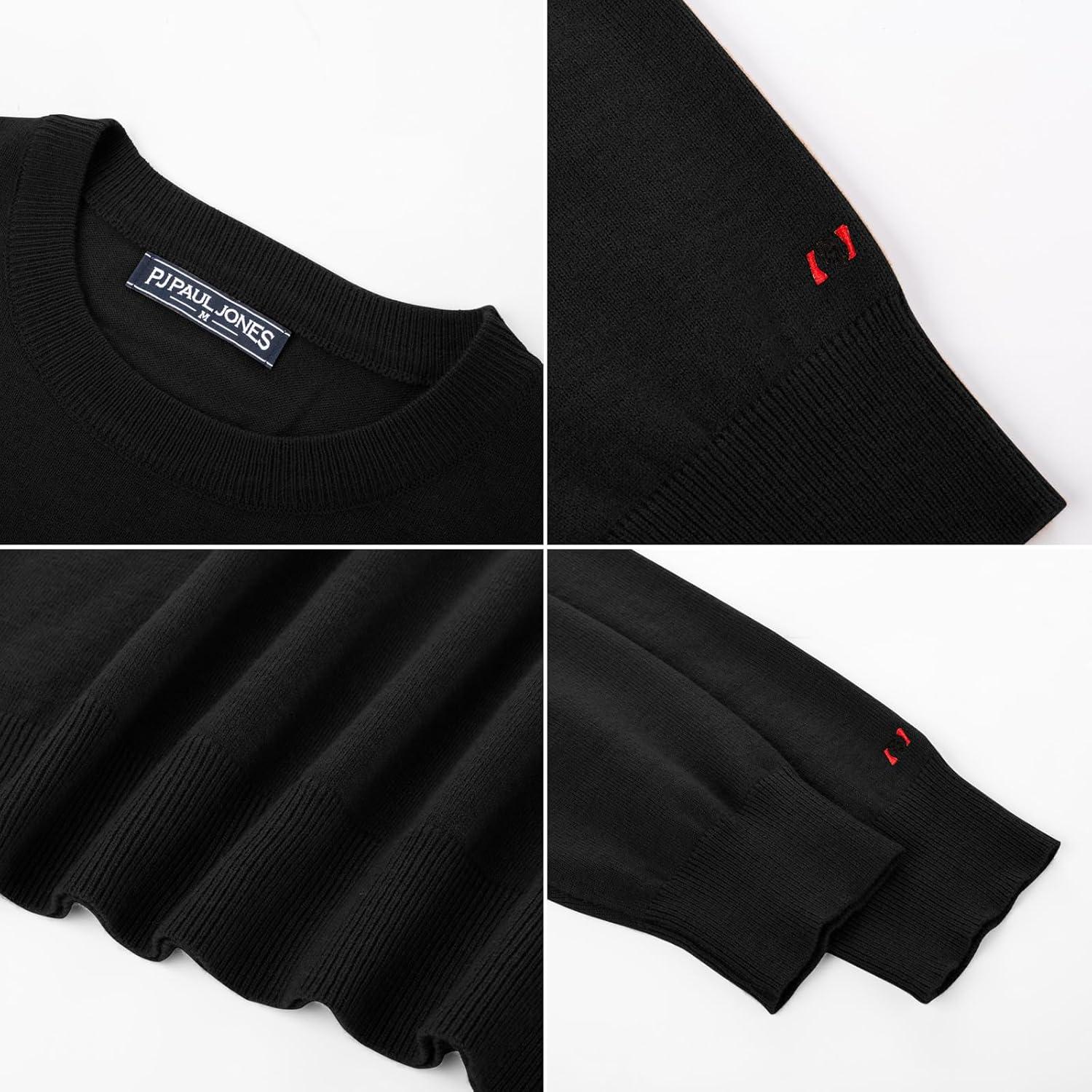 imagePJ PAUL JONES Mens Sweaters Crewneck Basic Lightweight Wool Blend Knitted Pullover Long Sleeve Shirts for MenBlack