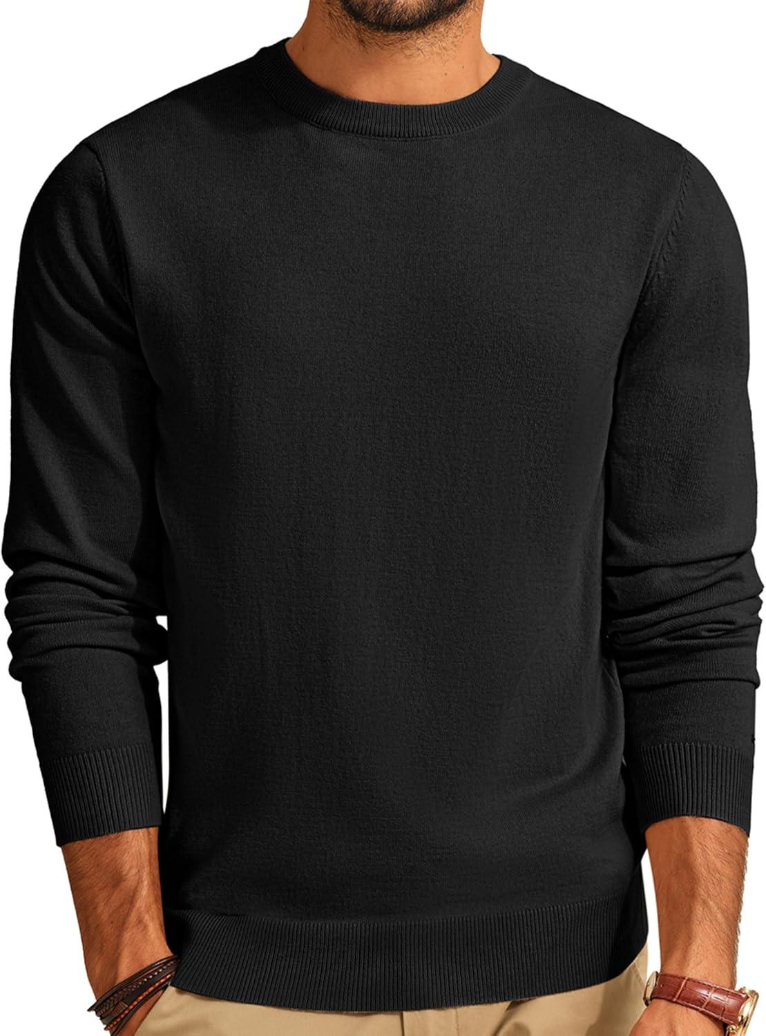 imagePJ PAUL JONES Mens Sweaters Crewneck Basic Lightweight Wool Blend Knitted Pullover Long Sleeve Shirts for MenBlack