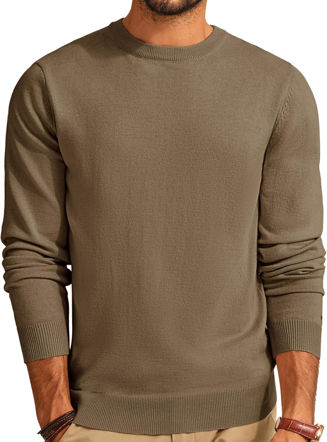imagePJ PAUL JONES Mens Sweaters Crewneck Basic Lightweight Wool Blend Knitted Pullover Long Sleeve Shirts for MenCamel